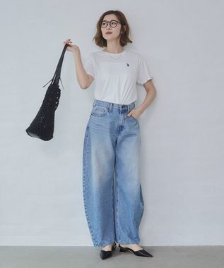 WEGO ワイドカーブデニムパンツ デニム淡加工色