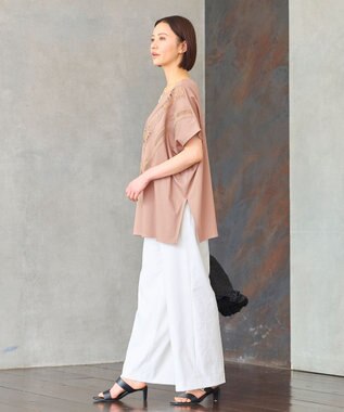 自由区 【洗える・XSサイズあり】レースEDGEフロントレース カットソー キャメル系