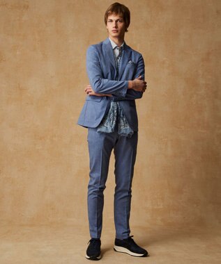 JOSEPH ABBOUD 【キングサイズ・ウエストも伸びる/清涼/ストレッチ】ストレッチリネンシャンブレーパンツ サックスブルー系