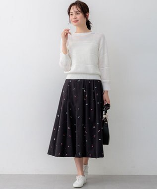 組曲 ボーダーレース ニット ホワイト系