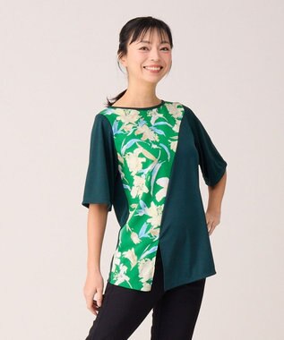 Chacott フラワープリントワンピースＴシャツ ボトルグリーン