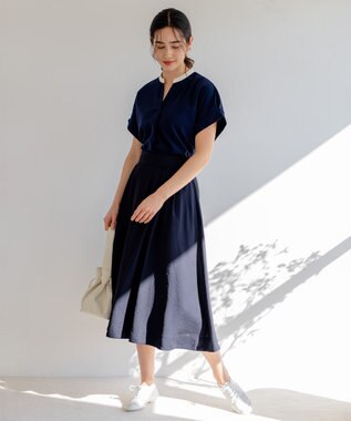 組曲 【セットアップ対応・ウエストゴム仕様】ニュアンスシフォン スカート ネイビー系