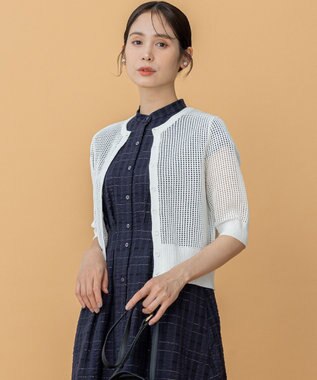 組曲 L 【前後着用可】メッシュ5分袖ニット カーディガン アイボリー系