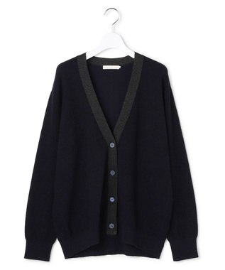 ICB L 【洗える】 ウールテンセルミニブークレ カーディガン ネイビー系
