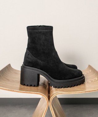 Bridget Birkin 【Round About】厚底ラギットソールストレッチブーツ ブラックスウェード