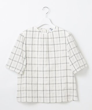 J.PRESS LADIES S 【洗える】SHEER チェック フレアスリーブ ブラウス ホワイト×ブラック系