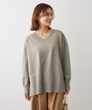 Green Parks 異素材切替ニットチュニック Gray Mixture