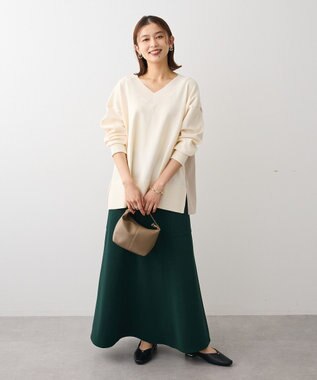 Green Parks 異素材切替ニットチュニック Ecru