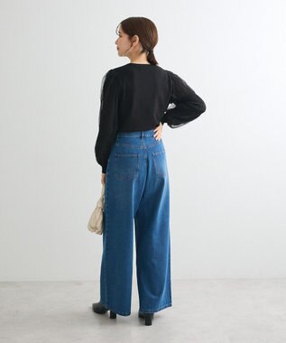 Green Parks 袖チュールマジョリカドッキングニットプルオーバー Black