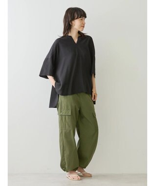 AMERICAN HOLIC 接触冷感スキッパーバックギャザーブラウス Black