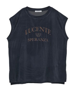 Green Parks ベロアロゴフレンチスリーブチュニック Navy