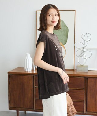 Green Parks ベロアロゴフレンチスリーブチュニック Brown