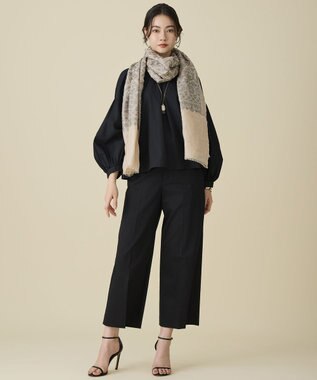 自由区 レースエンブロイダリー ストール ベージュ×グレー