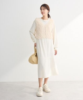 Green Parks ＳＥＴ２点ベスト＋配色ステッチワンピース Ivory