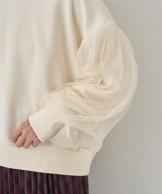 earth music&ecology チュールスリーブスウェット Ivory