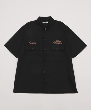 WEGO 【ユニセックス着用ITEM】刺繍ロゴツイルワークシャツ ブラック