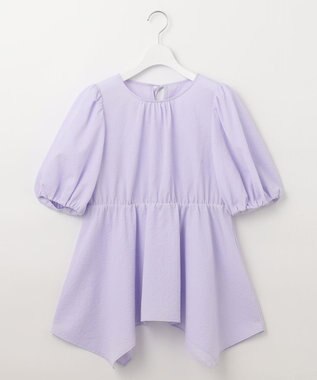 Feroux 【洗える】パフスリーブチュニック ブラウス ライラック系