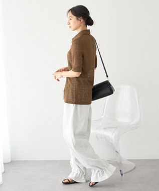 earth music&ecology ストレッチレース襟付シャツ Brown