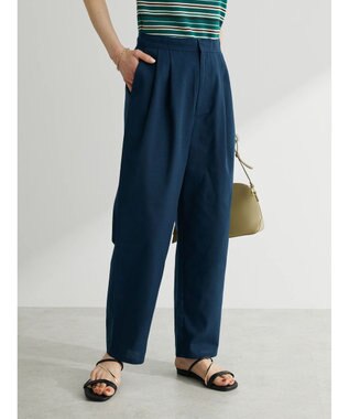 Green Parks 綿麻混タックテーパードパンツ Dark Navy