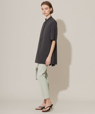 ICB 【洗える】ヴィンテージスパンブロード バンドカラーシャツ チャコールグレー系