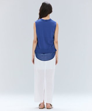 BEIGE， 【洗える】VALOIS / バックシフォンレーヤードニット Blue