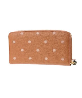 UNBILLION ペルケ perche / 牛革ドット刺繍ラウンド長財布 キャメル