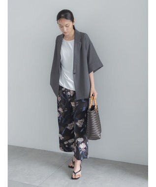 Te chichi 麻調ハーフスリーブジャケット グレー