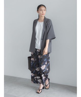 Te chichi 麻調ハーフスリーブジャケット グレー