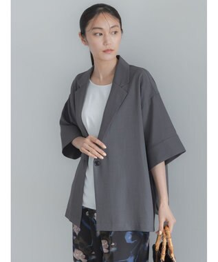 Te chichi 麻調ハーフスリーブジャケット グレー