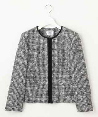 J.PRESS LADIES 【セットアップ対応】ファンシーツイード ノーカラー ジャケット ブラックミックス系