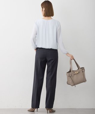 23区 S 【洗える】シルキーデシン ボールチェーン バルーン ブラウス スカイブルー系