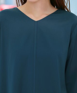 Tiaclasse L 【洗える】ラウンドスリットチュニック ターコイズ