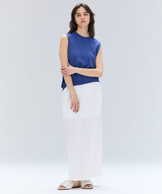 BEIGE， 【洗える】VALOIS / バックシフォンレーヤードニット Blue