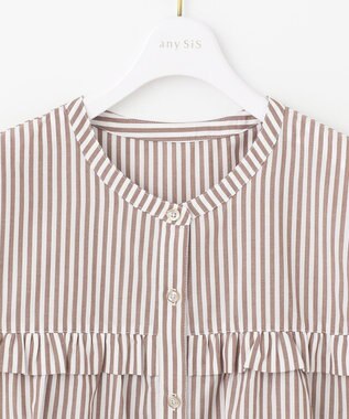 ANY SIS 【洗える】TCブロード ブラウス モカストライプ