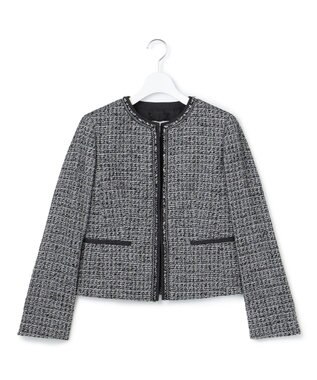 23区 S 【セットアップ対応】シャインツイードストレッチ ノーカラー ジャケット ブラック系2