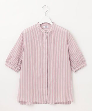 J.PRESS LADIES L 【洗える】綿キュプラコードストライプ バンドカラー ブラウス ピンク系1