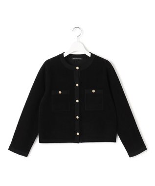 23区 【洗える】ベロアニット カーディガン ブラック系