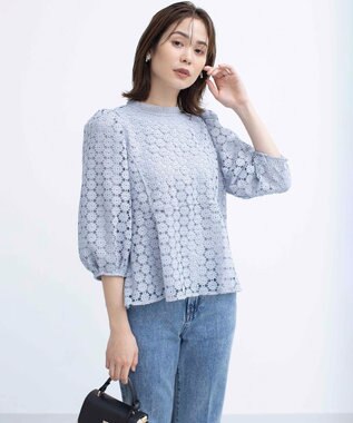 組曲 S 【WEB限定】フラワーレース ペプラムトップス スカイブルー系