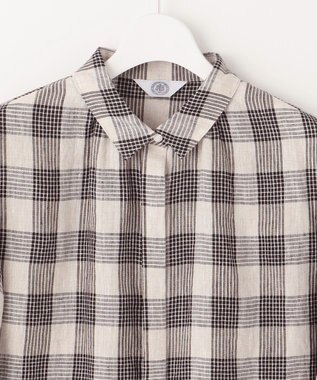 J.PRESS LADIES 【洗える】フレンチリネン チェック ブラウス ブラック×ベージュチェック系3