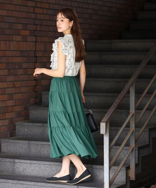 Tiaclasse 【洗える】ティアードフレアスカート グリーン