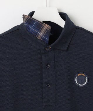 23区GOLF 定番人気【MEN】ハニカムカノコ 長袖ポロシャツ ネイビー系