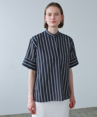 BEIGE， QUARTZ / 異素材コンビ ストライプシャツ Black St.