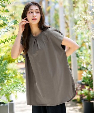 Tiaclasse L 【洗える】ボリュームフレンチカットソーチュニック グレージュ