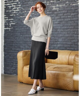 ICB 【洗える】 ルゼブフィブリルサテン スカート チャコール系