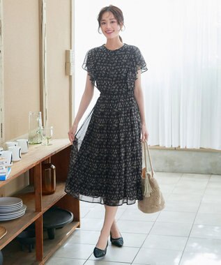 Tiaclasse L 【新色追加】フレアスリーブワンピース ネイビー