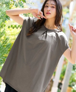 Tiaclasse L 【洗える】ボリュームフレンチカットソーチュニック グレージュ