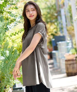 Tiaclasse L 【洗える】ボリュームフレンチカットソーチュニック グレージュ