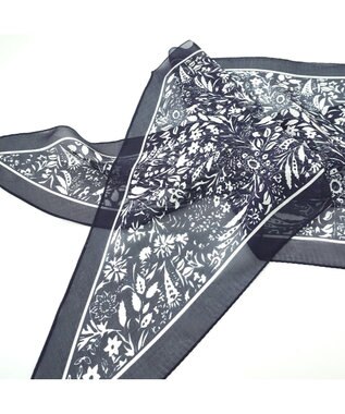 Marca ＜洗えるシルク＞【Marcaオリジナル】小枝更紗 ウォッシャブル シルクローン剣先ストール ネイビー