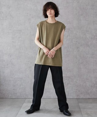 WEGO 【5色3サイズ展開/ユニセックス着用ITEM/洗える/綿100%】スリーブレスコットンT カーキ