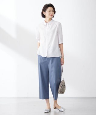 J.PRESS LADIES 【WEB限定カラーあり・セットアップ対応・洗える・撥水・防汚】コットンFITTYシャーク ワイド アンクル パンツ ダルブルー系